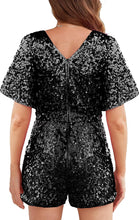 Load image into Gallery viewer, Black Sequin Short Sleeve Shorts Romper