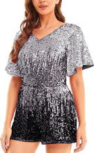 Load image into Gallery viewer, Silver Sequin Short Sleeve Shorts Romper