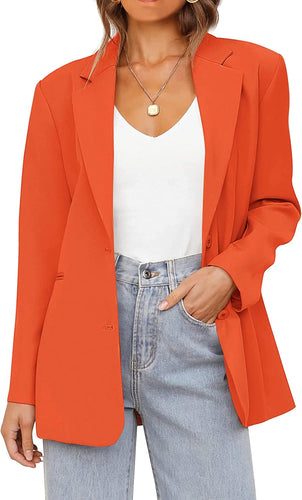 Stylish Orange Open Front Long Sleeve Blazer Jacket