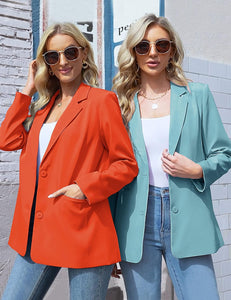 Stylish Orange Open Front Long Sleeve Blazer Jacket