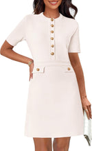 Load image into Gallery viewer, Designer Style Gold Button Resort Black White Short Sleeve Dress