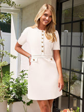 Load image into Gallery viewer, Designer Style Gold Button Resort Black White Short Sleeve Dress