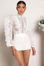 Load image into Gallery viewer, Ruffled Lace Black Long Sleeve Shorts Romper