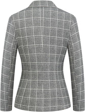 Load image into Gallery viewer, Stylish Plaid Grey Women&#39;s 2pc Business Button Pocket Blazer &amp; Pants Set