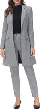 Load image into Gallery viewer, Polished Women&#39;s Navy Blue Plaid Long Business Blazer &amp; Pants Suit Set