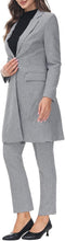 Load image into Gallery viewer, Polished Women&#39;s Grey Plaid Long Business Blazer &amp; Pants Suit Set
