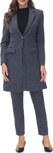 Load image into Gallery viewer, Polished Women&#39;s Navy Blue Plaid Long Business Blazer &amp; Pants Suit Set