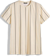 Load image into Gallery viewer, Men&#39;s Beige Striped Short Sleeve Shirt