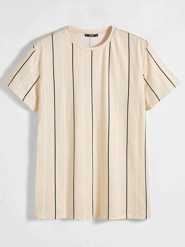 Men's Beige Striped Short Sleeve Shirt