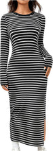 Load image into Gallery viewer, Black Striped Long Sleeve Knit Maxi Dress