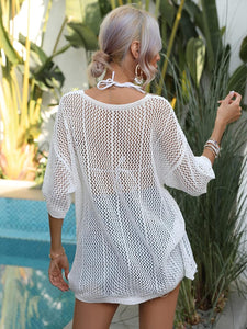 White Hollow Oversized Beach Tunic Cover Up Top