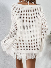 Load image into Gallery viewer, Summer Crochet White Fringe Long Sleeve Cover Up Top