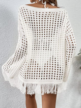 Load image into Gallery viewer, Summer Crochet Orange Fringe Long Sleeve Cover Up Top