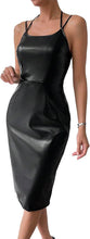 Load image into Gallery viewer, Black Faux Leather Sleeveless Cami Dress
