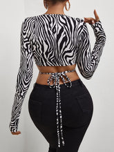 Load image into Gallery viewer, Zebra Striped Long Sleeve Wrap Top