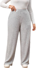Load image into Gallery viewer, Plus Size Grey Elastic Ribbed Hgh Waist Pants