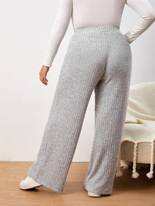 Plus Size Grey Elastic Ribbed Hgh Waist Pants