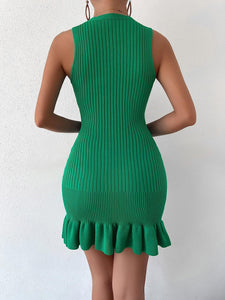 Caribbean Green Ribbed Knit Sleeveless Mini Dress
