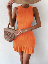 Load image into Gallery viewer, Caribbean Orange Ribbed Knit Sleeveless Mini Dress