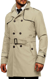 Wall Street Men's Khaki Double Breasted Lightweight Belted Trench Coat