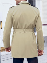 Load image into Gallery viewer, Wall Street Men&#39;s Army Green Double Breasted Lightweight Belted Trench Coat