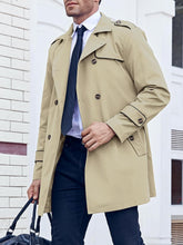 Load image into Gallery viewer, Wall Street Men&#39;s Camel Brown Double Breasted Lightweight Belted Trench Coat