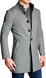 Men's High Quality Grey Wool Blend Long Sleeve Lapel Pea Coat
