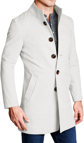 Men's High Quality White Wool Blend Long Sleeve Lapel Pea Coat