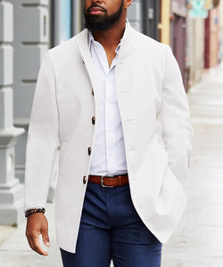 Men's High Quality Khaki Wool Blend Long Sleeve Lapel Pea Coat