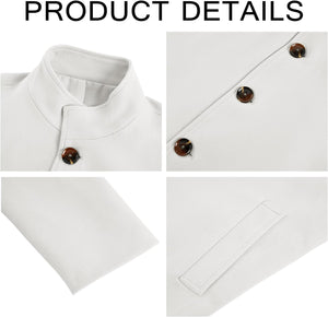Men's High Quality White Wool Blend Long Sleeve Lapel Pea Coat