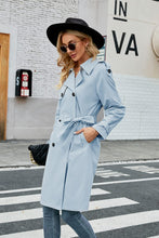 Load image into Gallery viewer, Classic Double Breasted Windproof Lapel Slim Light Blue Trench Coat with Belt