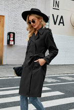 Load image into Gallery viewer, Classic Double Breasted Windproof Lapel Slim Navy Blue Trench Coat with Belt