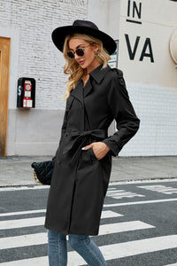 Classic Double Breasted Windproof Lapel Slim Red Trench Coat with Belt