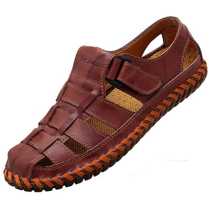 Maroon Men's Breathable Leather Outdoor Summer Sandals