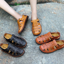 Load image into Gallery viewer, Maroon Men&#39;s Breathable Leather Outdoor Summer Sandals