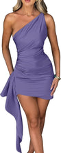 Load image into Gallery viewer, Lost In Brazil Lavender One Shoulder Ruched Mini Dress