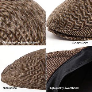 Men's Green Plaid Classic Wool Blend Tweed Flat Cap