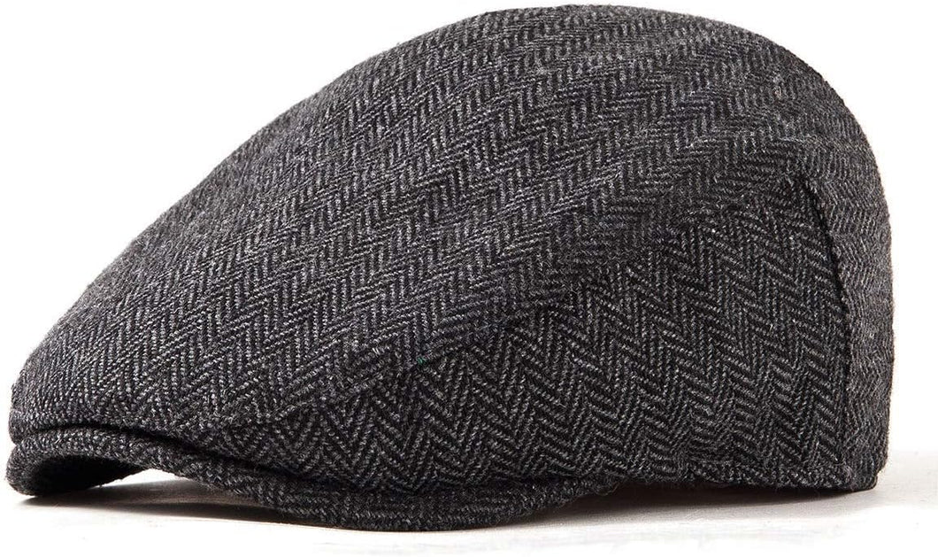 Men's Vintage Style Black Classic Wool Blend Tweed Flat Cap