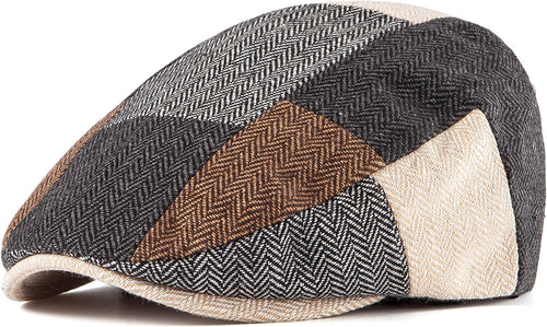 Men's Brown/Grey Checkered Classic Wool Blend Tweed Flat Cap