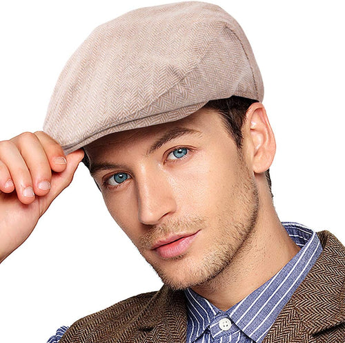 Men's Vintage Style Beige Classic Wool Blend Tweed Flat Cap