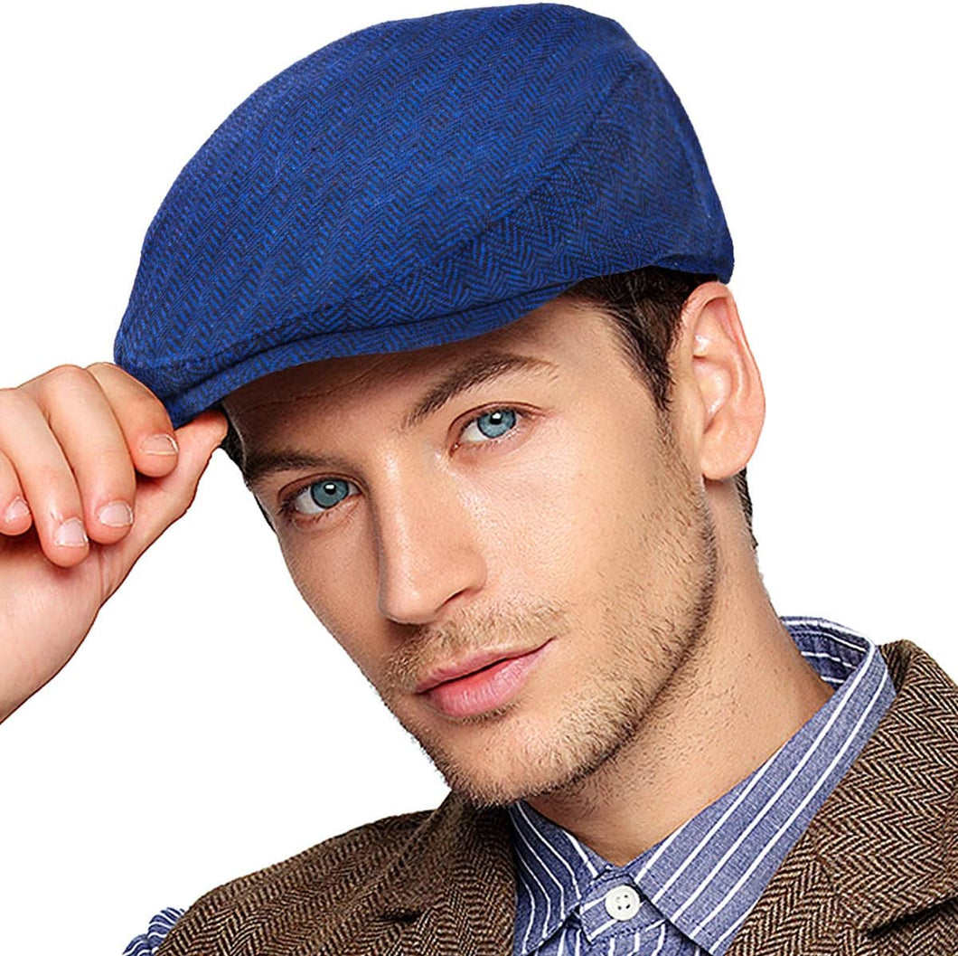 Men's Vintage Style Blue Classic Wool Blend Tweed Flat Cap