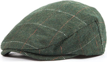 Load image into Gallery viewer, Men&#39;s Green Plaid Classic Wool Blend Tweed Flat Cap