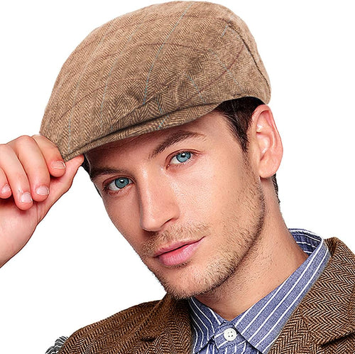 Men's Vintage Style Khaki Classic Wool Blend Tweed Flat Cap