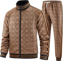 Load image into Gallery viewer, Men&#39;s Grey/Yellow Checkered Jacket/Pants Sweatsuit Tracksuit