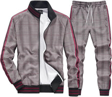 Load image into Gallery viewer, Men&#39;s Brown/Black Checkered Jacket/Pants Sweatsuit Tracksuit