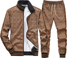 Load image into Gallery viewer, Men&#39;s Brown/Black Checkered Jacket/Pants Sweatsuit Tracksuit