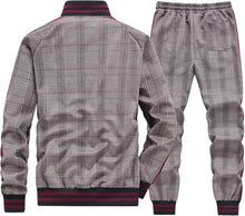 Load image into Gallery viewer, Men&#39;s Grey/Yellow Checkered Jacket/Pants Sweatsuit Tracksuit