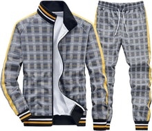 Load image into Gallery viewer, Men&#39;s Grey/Yellow Checkered Jacket/Pants Sweatsuit Tracksuit