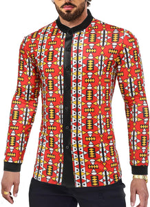 Men's Black Mosaic African Print Long Sleeve Printed Shirt
