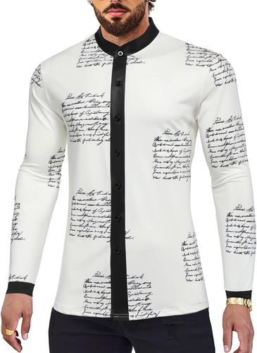 Men's White Tribal Print Long Sleeve Printed Shirt